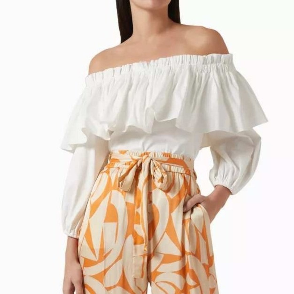 Alexis Arosa White Off-Shoulder Ruffle Top Women XS Long Sleeve Cotton Blouse